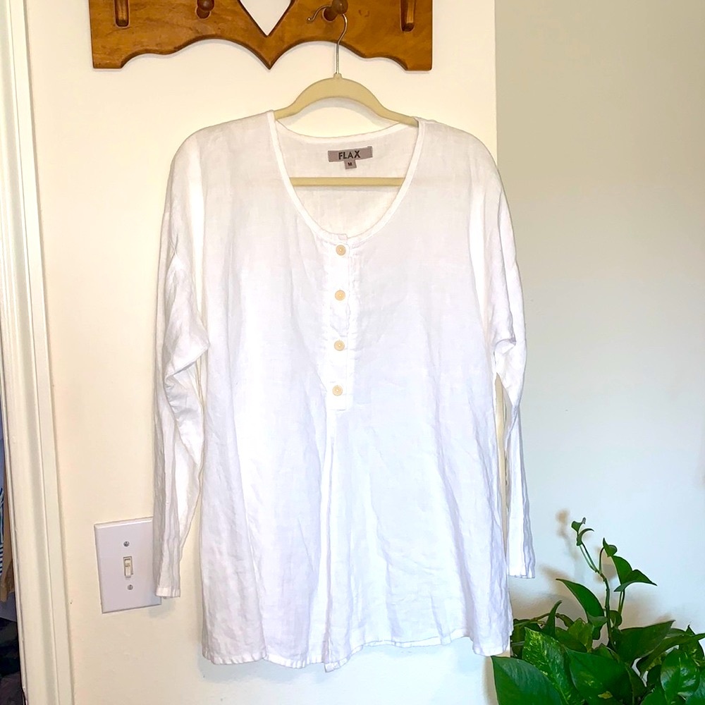 FLAX Linen Half Button Henley Style Top